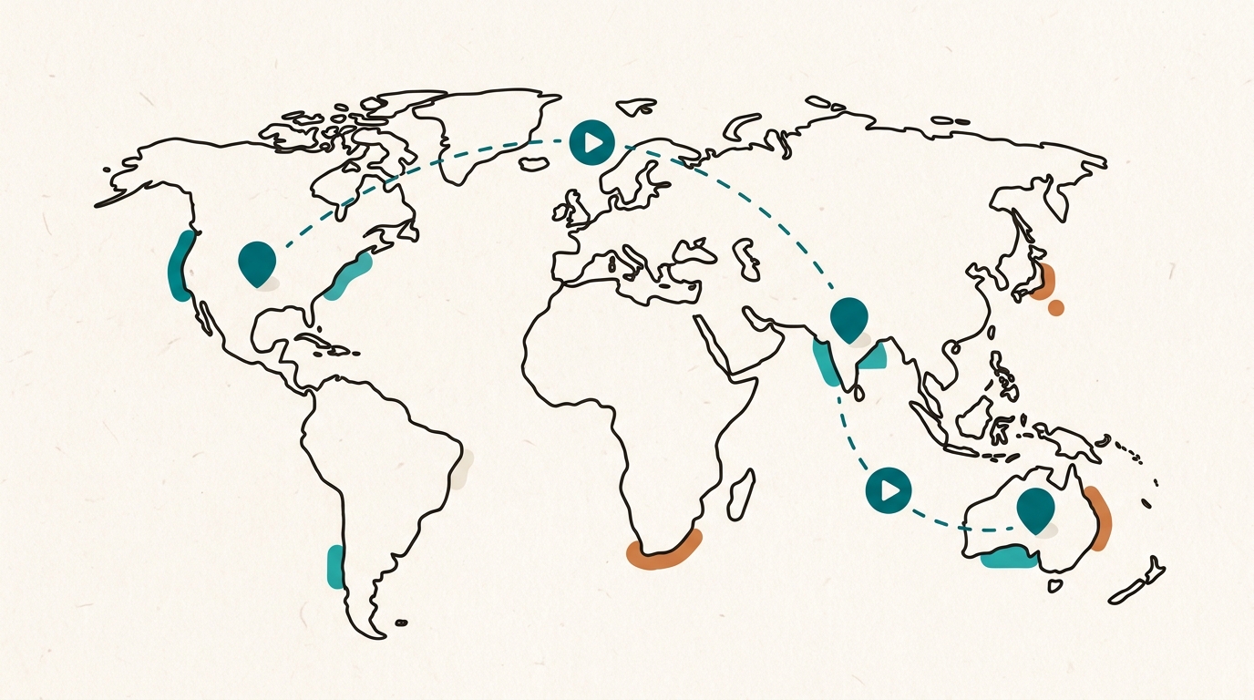 Map showing live class connections between India, the United States and Australia